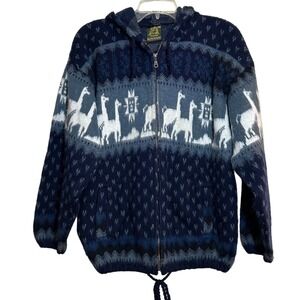 Tejidos Ruminahui Alpaca Wool Full Zip‎ Hoodie Sweater Blue Med Men